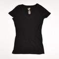 This black, v-neck t-shirt by Ocean Pacific is a size M.