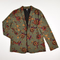 This women's silky, open blazer by Bobeau, size M, is olive green with paisley print.