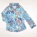 This women's knit blouse by David Cline is a Size M, Multi-Color, with Long Sleeves.