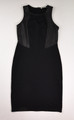 This is a black knit sleeveless dress with faux leather insets, size M, by Athleta.