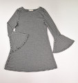 This black and white check dress has long bell sleeves, and is a size S, by Wallflower.