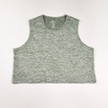 This is a green heather cropped activewear shirt, size M, by Real Essentials.