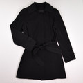 This is a black, belted coat, with a lightweight lining, by Towne Collection, Size S.