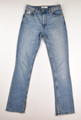 This is a pair of blue, straight leg, split hem women's jeans by Abercrombie & Fitch, Size 4L/27.