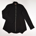This is a black, long, zip front knit jacket, size S, by XCVI Wearables.