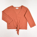This is a tie front, rust color knit shirt, size S, by Texture & Thread, Madewell.