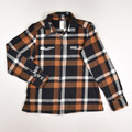 This is a women's black and brown plaid flannel shirt by Patagonia, Size 8.