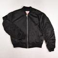 This is a black, silky baseball jacket with ruched sleeves by Levi's, Size XS.
