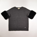 This is a Women's Grey Sweater with Faux Fur Trimmed Sleeves by Michael Kors, Size L.