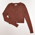 This is a Women's Brown Cropped Zip Front Cardigan by L.A. Hearts, Size S.