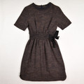 Women's Blue and Brown Maje Dress with Ribbon Bow, Size 2