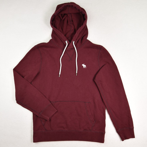 This is a burgundy pullover hoodie by Abercrombie & Fitch, size XS.