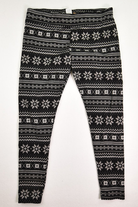 Women's Winter Pajama Bottoms, Black and White Snowflake Design