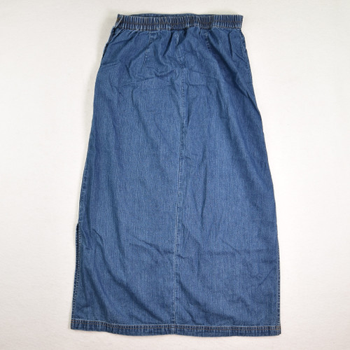 Women's Long Blue Denim Skirt with Side Buttons, Size 10