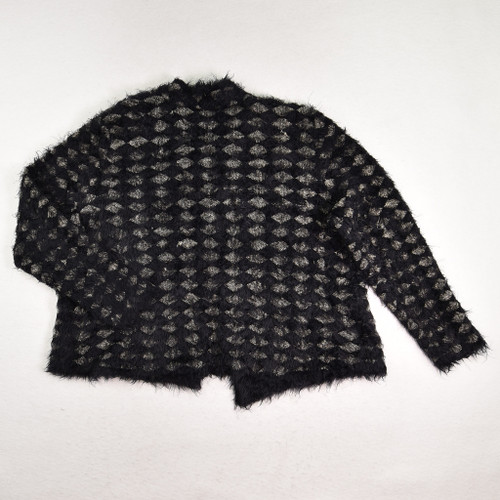 Women's Black and Gold Furry Cardigan Sweater, Size PXL
