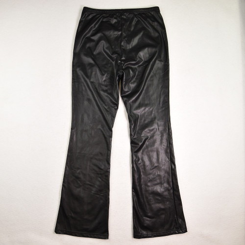 Women's Black Faux Leather Flare Pants, Size L