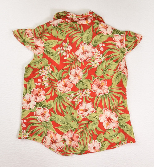 Women's Multi Color Floral Short Sleeve Silk Blouse, Size SP