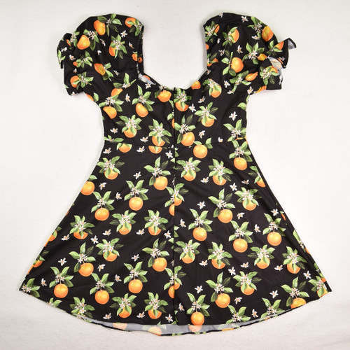Women's Black with Oranges Print Dress, Size L
