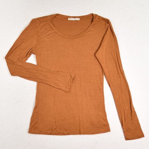 This is a brown, long sleeve knit shirt by Active Basic, Size S.