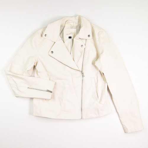 This Universal Thread Cream Color Side Zip Faux Leather Jacket is a Size S.