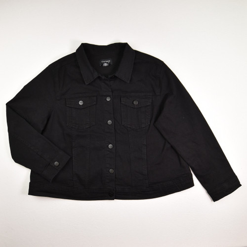 This black denim jacket by Jones & Co., Jones New York, is a size 2X