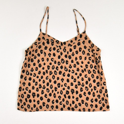 This women's animal print crop top has spaghetti straps, is from A New Day, and a size S.