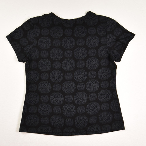 Women's Black Patterned V-Neck T-Shirt, Size L