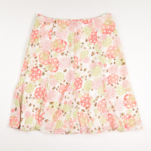 Women's Cream and Coral Floral Skirt, Size 10P