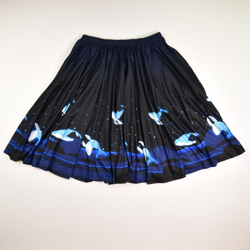 This blue and black skirt by Maya Kern has whales on it, and is a size XXXL.