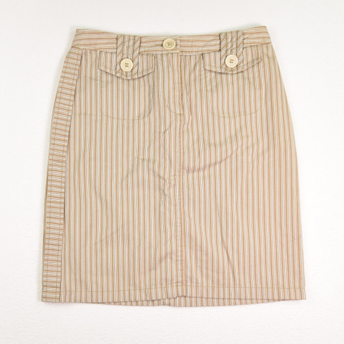 This women's tan and white stripe cotton skirt by The Limited is a Size 2.