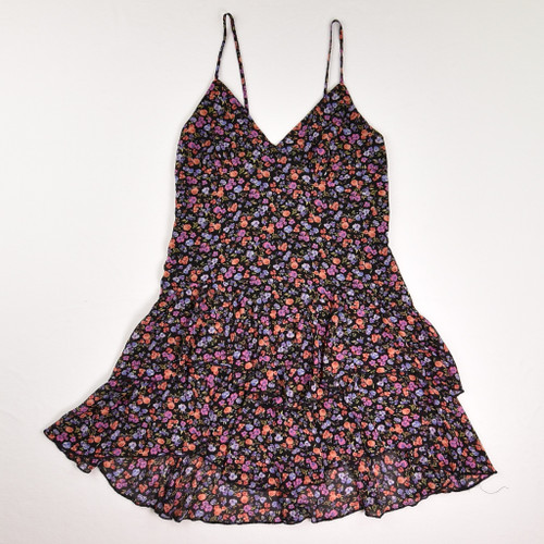 This black floral sundress with a ruffled hem is from Stitch & Pine, a size S.