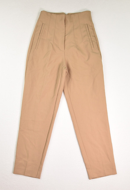 This is a pair of tan, flat pleated dress pants by Zara, Size XS.
