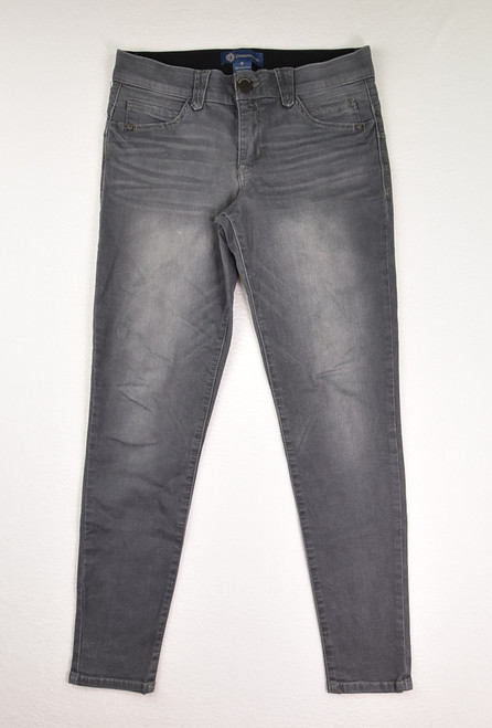 This is a pair of grey Democracy skinny jeans with "Ab"solution, size 8.