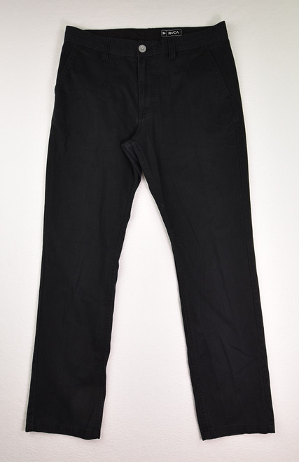 This is a pair of black RVCA cotton pants, size 34 x 32.