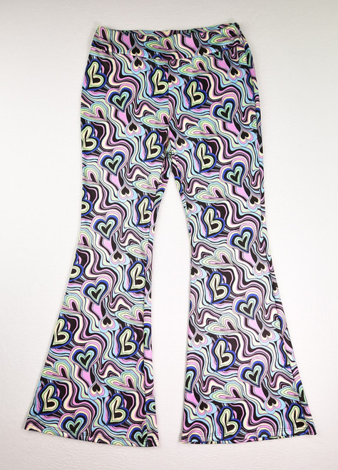 Wear the party! This is a pair of psychedelic hearts silky bell bottom pants by Shein, Size XL.