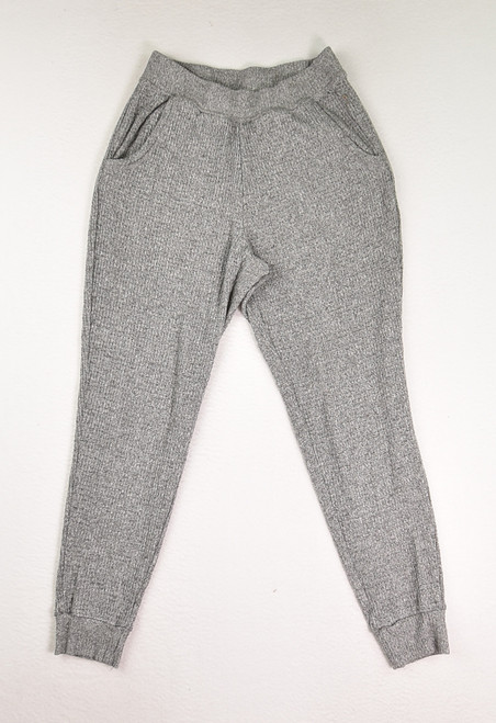 This is a pair of grey heather knit joggers, size XS, by Aerie.