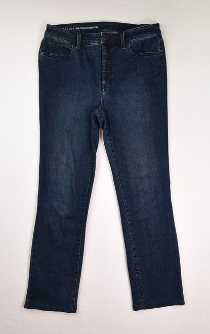 This is a pair of blue Flawless, high-waist, straight leg jeans by Talbots, size 10.