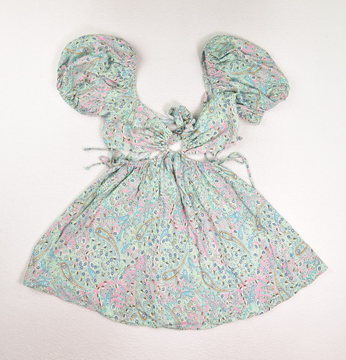 This two piece silky dress is paisley print, a size S.