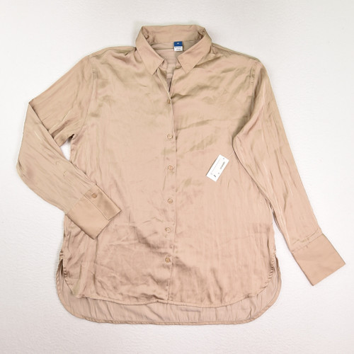 This mocha silky button up blouse from Old Navy is a size XS.
