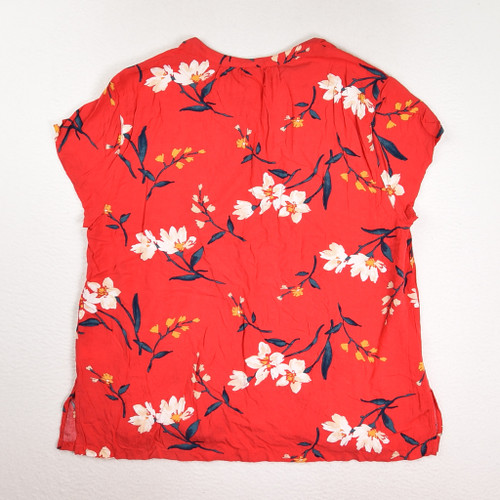Women's Red Floral Cap Sleeve Blouse, Size L