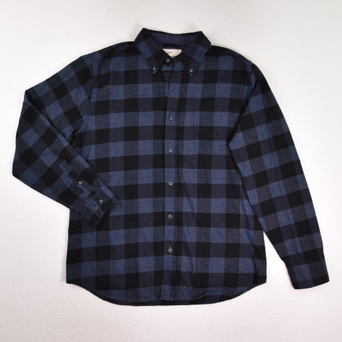 This is a blue and black buffalo plaid flannel shirt by Weatherproof Vintage, Size L.