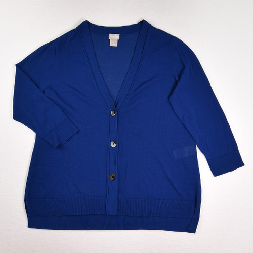 This is a blue, lightweight button up cardigan by Chico's, Size 1.