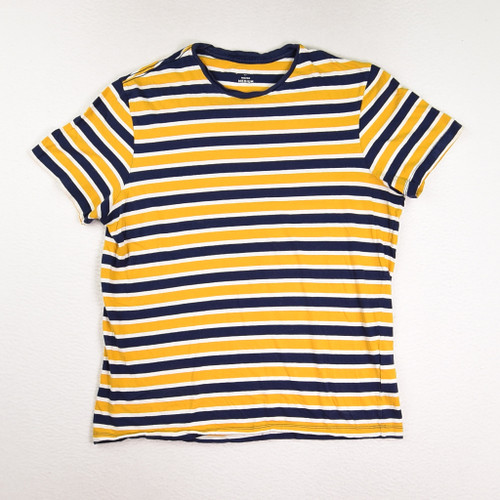 This blue and gold striped t-shirt by J. Crew is a size M. This blue and gold striped t-shirt by J. Crew is a size M.