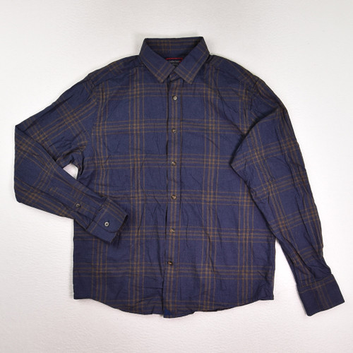 This is a blue plaid cotton shirt by Untuckit, Men's Size M.