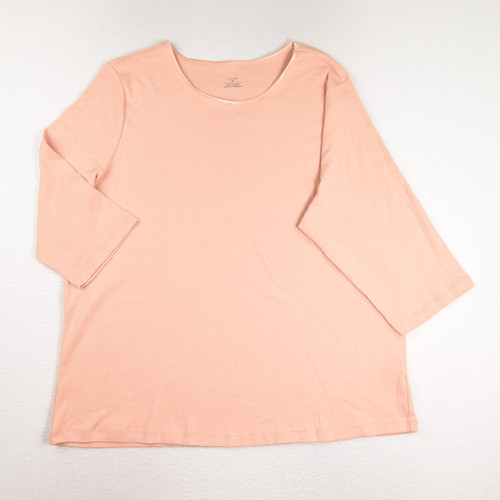 This is a peach 3/4 length sleeve knit shirt by Christopher & Banks, Size 2X.