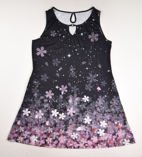 This is a black knit sundress with stars and flowers, size XL.