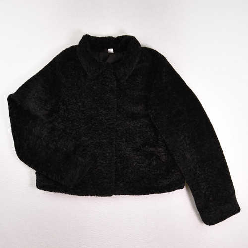 This is a black, cropped, faux fur jacket by Divided by H & M, Women's Size S.