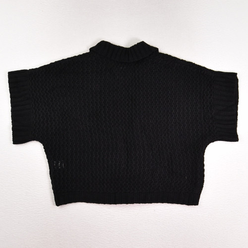 Women's Black Short Cardigan with Buckle Closure, Size M