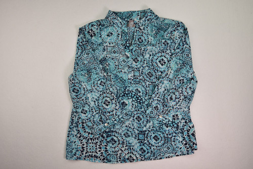 Women's Blue Patterned Blouse Size 2 Chico's Brand