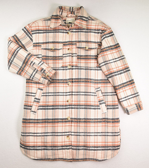 This is a women's long, brown plaid, quilt lined coat from Universal Thread, Size M.